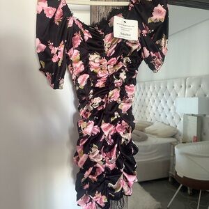 For Love And Lemons Black and Pink Floral Mini Dress
